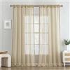 MIULEE Tende voile ponpon passanti 2pz L140xA260 Beige Corallo | Tende voile trasparenti poliestere con passanti e decorativi ponpon, adatte per soggiorno, camera e cameretta bambini