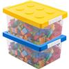 Greentainer Contenitori portaoggetti per giocattoli con coperchio, impilabili in plastica, set di 2 cassapanche per giocattoli per bambini con piastra di base e coperchio compatibili