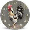 Horienteeon Orologio da parete rotondo in legno rustico con gallo alimentato a batteria, silenzioso, senza ticchettio, 25 cm, stile rustico rustico, per camera da letto, bagno, soggiorno, ufficio,