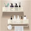 Lekesky Mensola per doccia senza foratura, con portasciugamani, ventose forate, in alluminio antiruggine, per bagno, cucina, set da 2, colore: crema