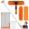 lompyeu Lavavetri Con Manico Telescopico (300cm), 2 in 1 Con Tergivetro in Silicone + Lavavetri in Microfibra,Kit Pulizia Vetri per Finestre Alte,Vetro,Doccia,Specchi & Auto