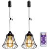 GAOUTO 2 pezzi lampada a sospensione con telecomando a batteria, lampada da soffitto vintage, senza collegamento di alimentazione, lampadina a batteria per giardino, balcone, corridoio, decorazione