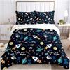 KXHHYB Set di biancheria da letto spaziale, 200x200 cm, colore bianco e blu, con motivi stelle, pianeta e razzo, federa 50x75 cm