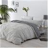 COTTON ARTean Copripiumino reversibile per letto 90 saline grigio microfibra spazzolata copripiumino 150 x 220 + 1 federa con chiusura a bottoni.