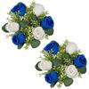 Nuptio Fiori Finti Ghirlande per Decorazioni - 2 Pezzi 22cm Diametro Blu Reale & Bianco Piccole Rose Centrotavola Fiore Artificiale per DIY Matrimoni Cerimonia Anniversario Festa Casa