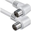 1aTTack.de Cavo antenna angolato 2,5 metri 2x spina coassiale schermata 90° > presa coassiale 90° bianco St-Ku (2x angolo) 80db