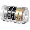 Aken Embossing Nastro Compatibile con Dymo Etichette a Rilievo 9mm | Compatibile con Dymo Etichettatrice a Rilievo per Junior Omega, Bianca su Nero/Oro/Argento/Trasparente/Oro Champagne