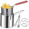 Kawiithn Friggitrice in acciaio inossidabile con cestello rimovibile e pinze, mini padella per friggere, pentole a induzione compatte Pentola per piccole cucine, perfetta per e tempura