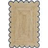 THE PIKKU INTERNATIONAL - Tappeto in iuta fatto a mano beige con bordo blu smerlato rettangolare tessuto a mano tappeto in iuta (0,9 x 1,8 m)