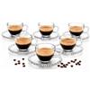 cecaro group Set 6 Tazzine da Caffè con 6 Piattini in Vetro Trasparente - Tazzine Eleganti con Bordo Decorativo - Vetro Spesso e Resistente