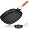 YYTECH Padella grill a induzione, 28 x 28 cm, padella per bistecche, padella grill in ghisa, padella grills antiaderente con manico pieghevole, quadrata in pietra, padella