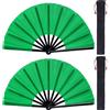 baotongle 2 grandi ventagli pieghevoli in seta, per tai chi cinese, in nylon, per Kung Fu cinese, con manicotto, per performance, danza, festival, colore verde