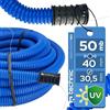 EDO 50 Metri -Tubo Corrugato Flessibile di Protezione Diametro 40mm (50 m) IP56 | Guaina Corrugata Doppia Parete con Sonda Passacavo per Interramento e Raccordo 450N Blu per Cavi - EDO Technic