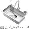 Labasuan Lavello da cucina, lavello multifunzionale da incasso con rubinetto estraibile e numerosi accessori, lavello in acciaio inox a vasca singola per bar, cucina e balcone(60cm/23.6in)