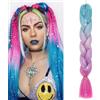 Benehair Extension Per Treccine Africane 60 cm Treccia Capelli Extension Colorate Jumbo Treccia Finta Capelli Fibra Sintetica Extensions per Treccine Blu mare-Lilla