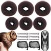 PETERMALLON 6Pz Ciambelle Per Chignon,Chignon Ciambella Per Bambine e Donne,Hair Bun Maker Per Acconciature Chignon Con 3 Rete 10 Fascia Per Capelli e 20 Clip(Brown)