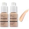 Phoera Fondotinta a copertura completa, morbido e opaco, correttore per il controllo degli oli, 30 ml, crema impeccabile a lunga durata, liscia (2 pezzi, 102 NUDE)