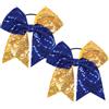 FSSTUD 2 pezzi 18 cm grande fiocco con paillettes grandi cravatte per coda di cavallo fiocco glitter cheerleading fiocco elastico per capelli cheerleader accessori per capelli blu giallo