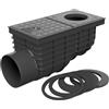 SaniVia Scarico Laterale per grondaia, D110, con sifone antiodore, Scarico Tubo Antipioggia per Diametro 75 - 125 mm, Altezza Piatta, Scarico per Esterni, con Anelli adattatori e griglia di Ricambio