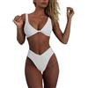 Geluboao Completo Bikini da Donna con Scollatura a V, Nodo Frontale, Push-up, Perizoma a Gamba Alta, Due Pezzi, Bianco, XL