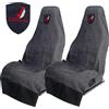 Cov My Seat Asciugamano Coprisedile Auto - Protezione Sudore Sport, Palestra, Spiaggia - Coprisedile Auto in Cotone Spugna Assorbente - Protegge Sedili in Pelle e Tessuto - Lavabile - Nero Emblema Rosso X 2