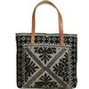Markotex Borsa Mare in Cotone, con Chiusura a bottone magnetico, manici in Cuoio, Leggera e Pieghevole, Ampia Capacità Donna per Shopping, Viaggio, Campeggio - Sarda MADE IN ITALY (Black (darker handles))