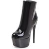 Lroey Reoly Stivaletti da Donna con Tacco a Spillo, Serata Polacchine Punta Rotonda Tacco Alto Stivali Corti Zip con Plateau, V15890Wn Nero Numero 48 EU