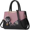 DORRISO Borsa Donna a Mano, Borsa a Tracolla Elegante in Pelle PU, Borsa a Spalla Donna Grande con Ricamo Floreale e Pompon per Lavoro, Shopping, Viaggio e Uso Quotidiano Viola B