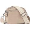 befen Piccola borsa a tracolla in vera pelle per fotocamera da donna, tripla cerniera, borsa a tracolla con tracolla larga, Borsa a tracolla per fotocamera, rosa nude