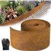 Velway Bordura da Giardino in Metallo Lunghezza 10 m, Altezza 14 cm,Effetto Ruggine, Facile da Installare Bordo per Prato, Aiuole, Orto, Alberi, Ghiaia e Vialetti, Include Guanti