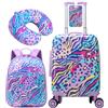 HTgroce Set di Valigie per Bambini Color block- Trolley Bambina Rigido con 4 Ruote Girevoli 360° - Include Zainetto - Bagaglio a Mano per Viaggi e Aereo