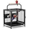 LEADZM Gabbia per uccelli per cocorite e pappagalli, gabbia da trasporto portatile con manico in legno, robusta gabbia in ferro con vasca rimovibile, 65 x 48 x 37 cm