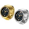 JewelryWe Orologio unisex con anello da dito: cinturino elastico dorato retrò da uomo e da donna, quadrante rotondo nero, analogico, al quarzo, leggero, per tutti i giorni in ufficio per la festa del