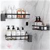 YEAUPE PRO Mensola Doccia Senza Forare Nera, Set 5 Pezzi Organizer Bagno con 2 Ripiani, 1 Cestino e 2 Porta Spazzolini, Adesivo Forte, Facile Installazione