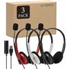 Geekria Cuffie USB con microfono, pulsante mute e controllo del volume, cuffie leggere con cavo per computer, cuffie on-ear con microfono ad asta e spina staccabile da 3,5 mm, confezione da 3, colori