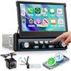 VECHTEL VECHETEL 7 Autoradio 1 DIN con CarPlay Android Auto,schermo estendibile manualmente con tasti a pianoforte,radio FM con Bluetooth,GPS/Navi,2 USB/Type-C,telecamera posteriore e comandi al volante