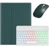 kaidisen Custodia con tastiera retroilluminata per Galaxy Tab A9 + 11 pollici, con mouse e tastiera rimovibile RGB con retroilluminazione arcobaleno, verde scuro + bianco