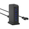 WUKUR Caricatore USB Multiplo,Stazione di Ricarica 6 Porte USB da Tavolo Caricabatterie da muro per cellulari per iPhone/iPad/Samsung/Huawei/HTC/LG/Nexus/Nokia/Motorola (25W Nero)