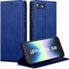 AIMOYU Custodia per iPhone SE 2022/SE 2020/iPhone 8/iPhone 7, in pelle di alta qualità, con chiusura magnetica, scomparto per carte di credito, funzione leggio, per iPhone SE, blu reale