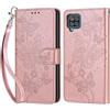 KENHONER Custodia per Samsung Galaxy A12 Cover, Oro rosa Farfalla | Portafoglio in Pelle PU Retro, Antiurto Flip, Slot per Schede, Funzione Stand, Chiusura Magnetica