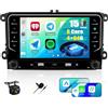 CAMECHO [8-CORE 4+64G] Android 15 Autoradio per VW Golf 5 6 Polo 5 T5 Skoda Passat B6 B7 Seat, Navi Wireless Carplay DSP, 7'' Stereo Bluetooth Radio con Android Auto FM+Telecamera Posteriore