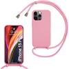 SLWYF Custodia per iPhone 15 Pro Cover con Cordino, Silicone Antiurto TPU Morbido Corda Collana Necklace Regolabile Stylish con Catena Ultra Sottile Cover Case, Rosa