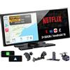 Aphqua Schermo per auto da 10,25 pollici con CarPlay e Android Auto, Netflix integrato e YouTube, telecamera posteriore HD, doppia banda Wi-Fi, funzione schermo diviso, display integrato