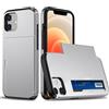 FERLAN Compatibile con Cover Portafoglio per iPhone 12 mini,con Porta Carte,TPU Bumper Silicone Slot Nascosto Scorrevole (Argentato)
