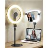 NiceVeedi Luce ad anello da 25,4 cm per registrazione video, 5000 mAh, pieghevole, per selfie, con supporto e supporto magnetico per telefono, luce halo per videoconferenze, per live streaming