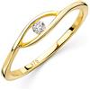 OROVI anello donna Oro 9Kt vero, con un Diamante - Oro Giallo - Gioielli donna - Gioiello Ipoallergenico - anello di fidanzamento fatto a mano con elegante scatola portagioie