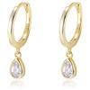 Generic S925 Sterling Silver Stud orecchino Stud per le donne Round drop Shape Cubic Zirconia Silver Studs girlen dorato, Argento