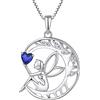 FJ Collana Donna Angelo Custode Argento 925 Collana Albero della Vita Ciondolo Luna Fata Collana Spinello Blu Settembre Pietra Portafortuna Gioielli Regalo per Donna