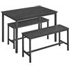 VASAGLE KDT070B21 - Tavolo da pranzo con 2 panche, set da 3 pezzi, tavolo da cucina 70 x 110 x 75 cm, 2 panche da 30 x 97 x 50 cm, struttura in acciaio, nero cenere e nero inchiostro