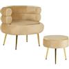 IlGruppone Poltrona Camera da Letto e Salotto in Velluto con Poggiapiedi Contenitore - Poltroncina Relax Moderna con Gambe in Metallo Placcato Oro - Design Moderno (Tortora)